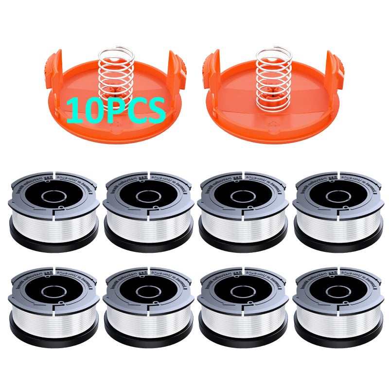 YWTESCH 10 Pack AF-100 Replacement Spool Line for Black+Decker - 0.065" Weed Eater String Trimmer Line Spool, 30ft Autofeed Weed Wacker Spool Refill for Black+Decker(8 Spool,2 Cap,2 Spring) - Image 1